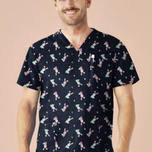 Mens Easter V-Neck Short Sleeve Scrub Top Midnight Navy
