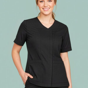 Womens Parks Zip Front Crossover Scrub Top Black