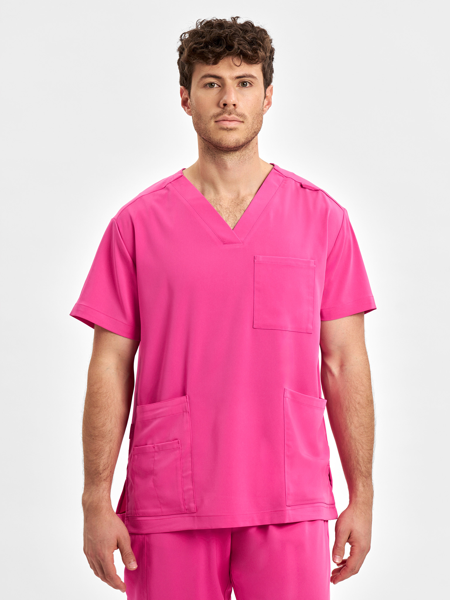Pink Unisex V-Neck Scrub Top Pink