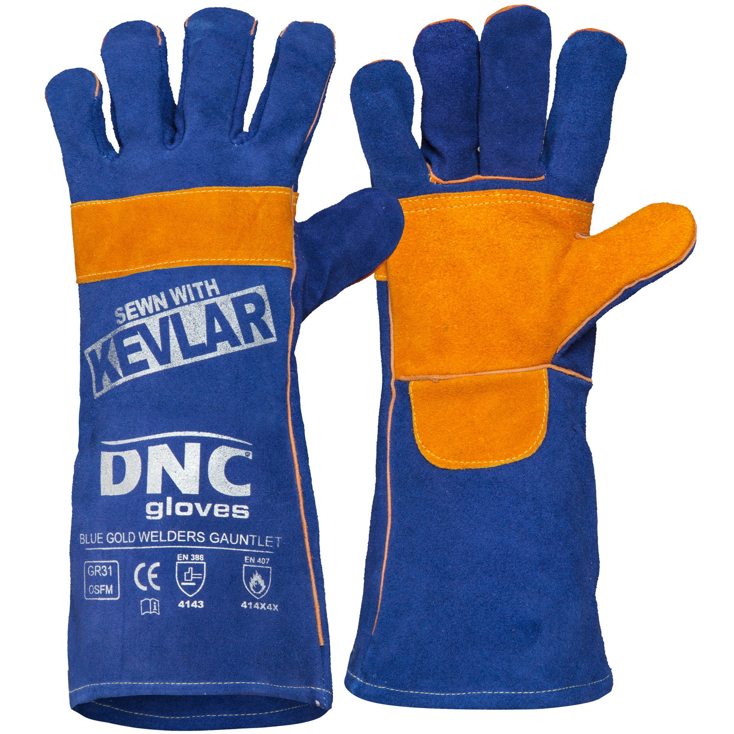 Blue Gold Welders Gauntlet Blue