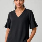 Womens Aria Fluted Sleeve Blouse Black