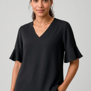 Womens Aria Fluted Sleeve Blouse Black