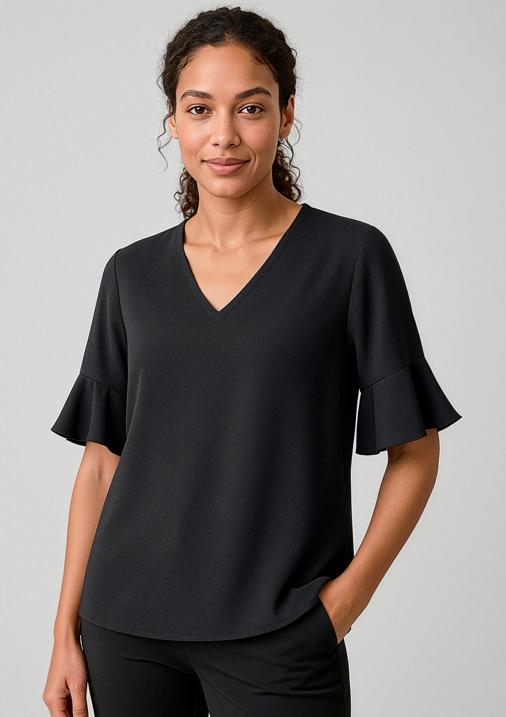 Womens Aria Fluted Sleeve Blouse Black Womens Aria Fluted Sleeve Blouse Black