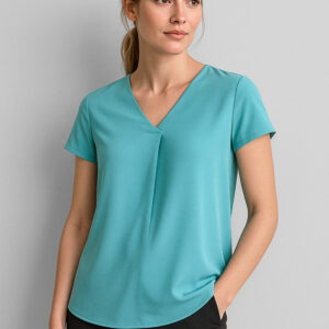 Womens Kayla V-Neck Pleat Blouse Aqua