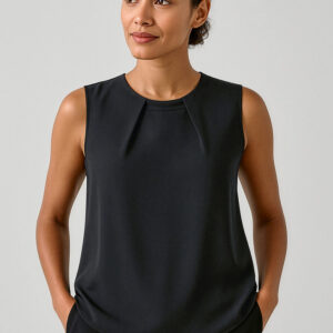 Womens Estelle Sleeveless Pleat Detail Blouse Black