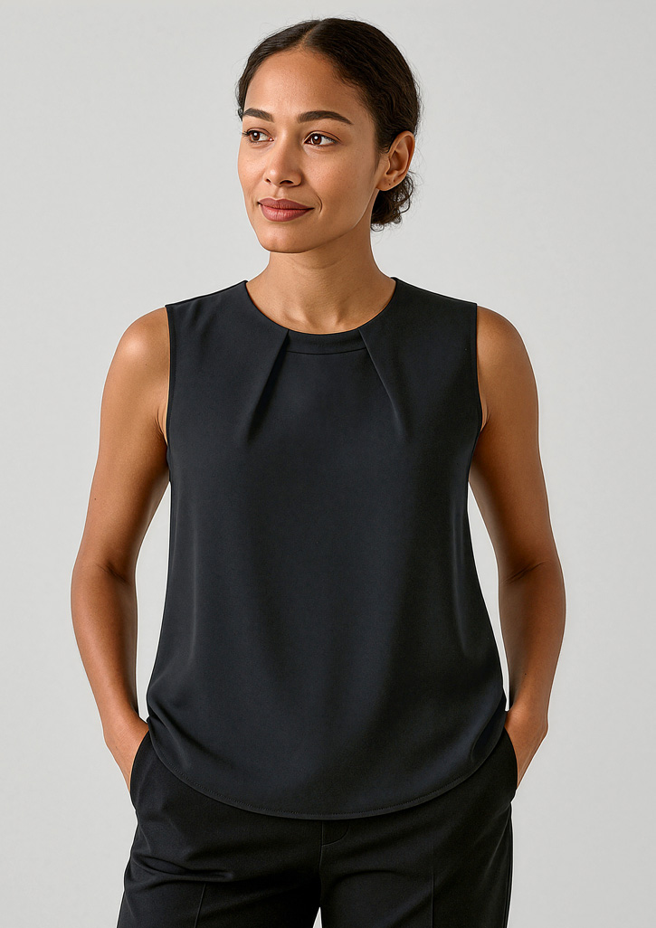 Womens Estelle Sleeveless Pleat Detail Blouse Black Womens Estelle Sleeveless Pleat Detail Blouse Black