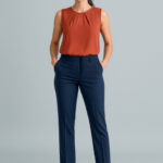 Womens Cool Stretch Tapered Leg Adjustable Waist Pant Navy