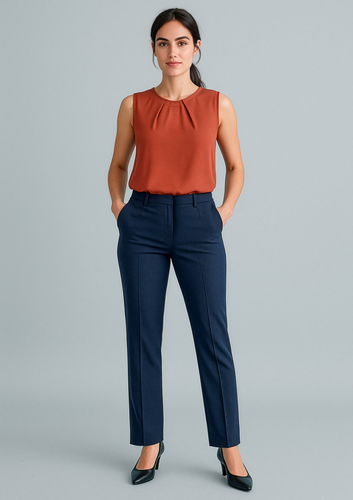 Womens Cool Stretch Tapered Leg Adjustable Waist Pant Navy
