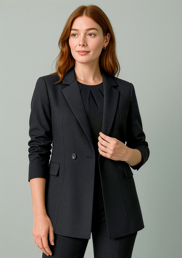 Womens Renew Double Breasted Longline Jacket Pencil Black Womens Renew Double Breasted Longline Jacket Pencil Black