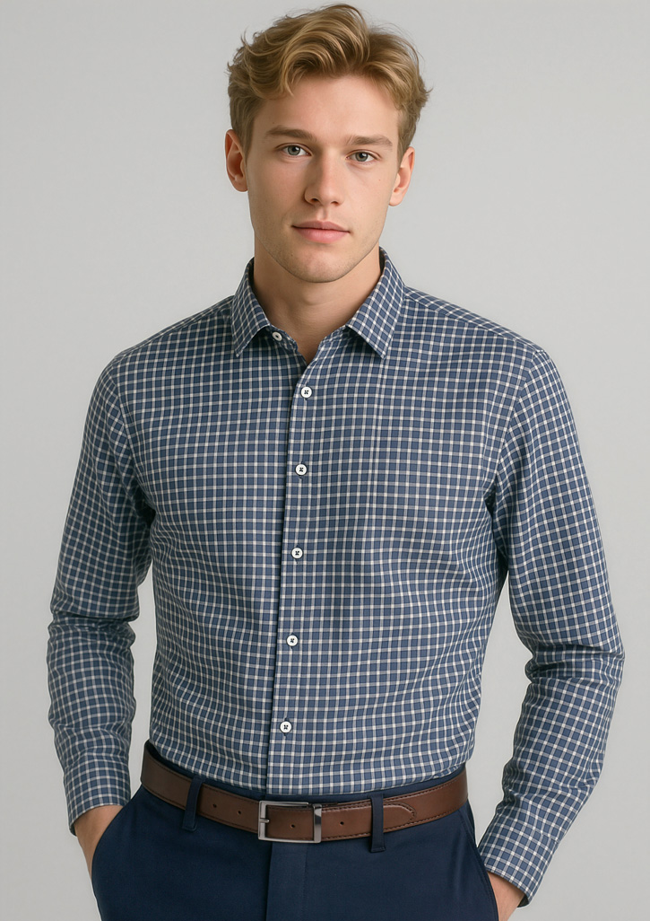Mens Noah Long Sleeve Shirt Storm Blue/White Check Mens Noah Long Sleeve Shirt Storm Blue/White Check