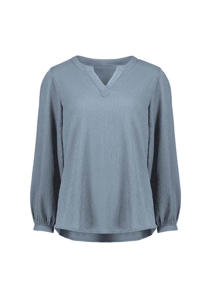 Womens Ruche Long Sleeve Blouse Powder Blue Womens Ruche Long Sleeve Blouse Powder Blue