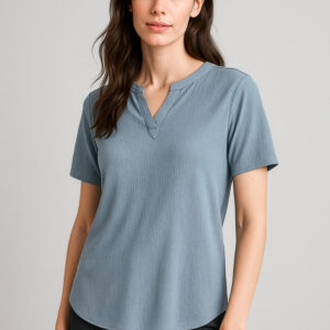 Womens Ruche Short Sleeve Blouse Powder Blue