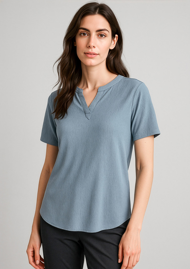 Womens Ruche Short Sleeve Blouse Powder Blue