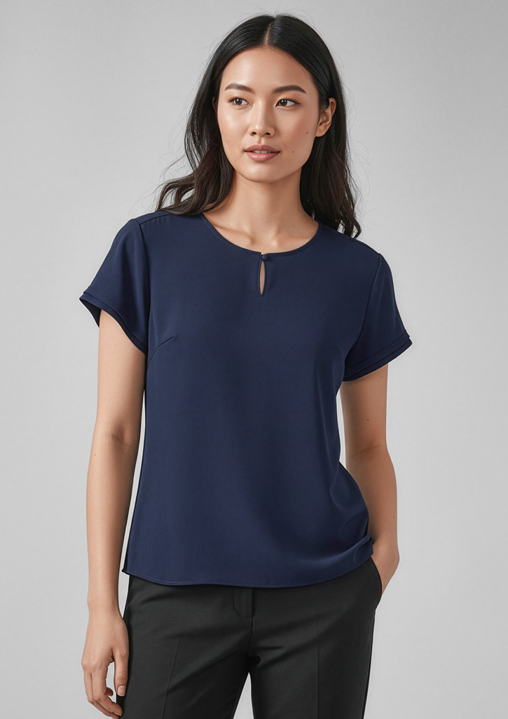 Womens Evelyn Short Sleeve Blouse Navy Womens Evelyn Short Sleeve Blouse Navy