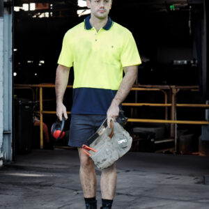 Unisex Hi Vis Basic Short Sleeve Polo Yellow/Navy