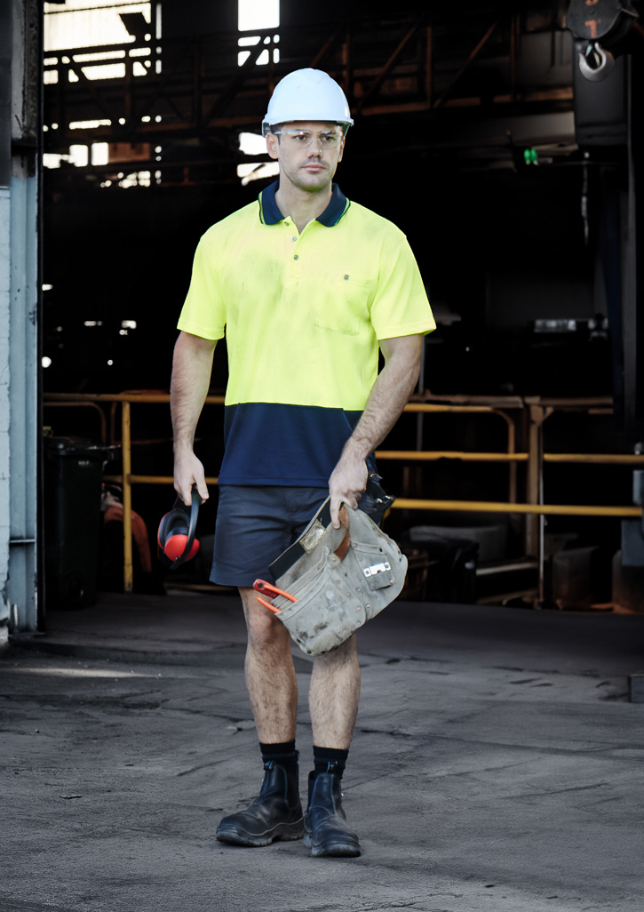 Unisex Hi Vis Basic Short Sleeve Polo Yellow/Navy Unisex Hi Vis Basic Short Sleeve Polo Yellow/Navy