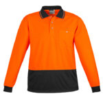 Unisex Hi Vis Basic Long Sleeve Polo Orange/Black