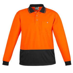 Unisex Hi Vis Basic Long Sleeve Polo Orange/Black