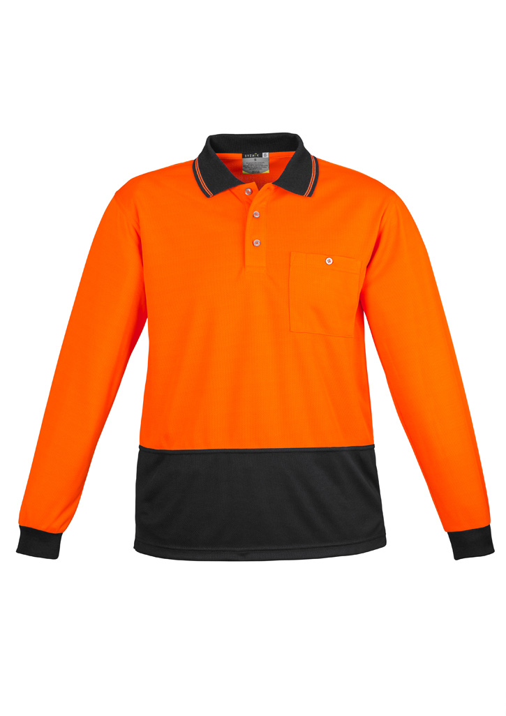 Unisex Hi Vis Basic Long Sleeve Polo Orange/Black