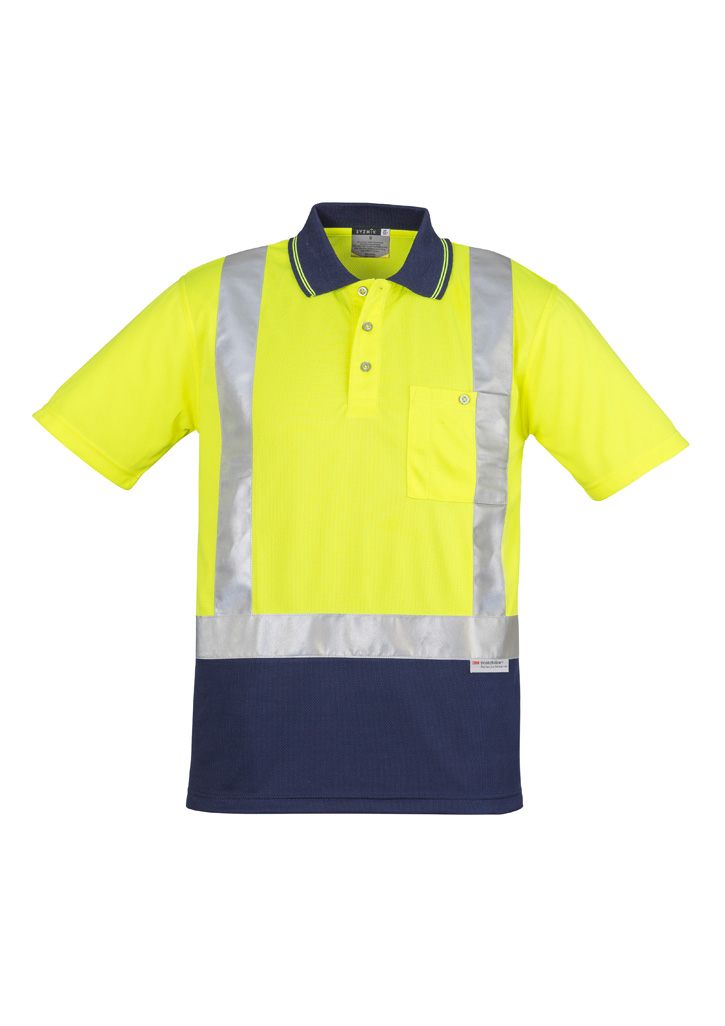 Mens Hi Vis Spliced Short Sleeve Polo - Shoulder Taped Yellow/Navy Mens Hi Vis Spliced Short Sleeve Polo - Shoulder Taped Yellow/Navy