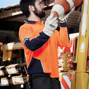 Mens Hi Vis Squad Long Sleeve Polo Orange/Navy