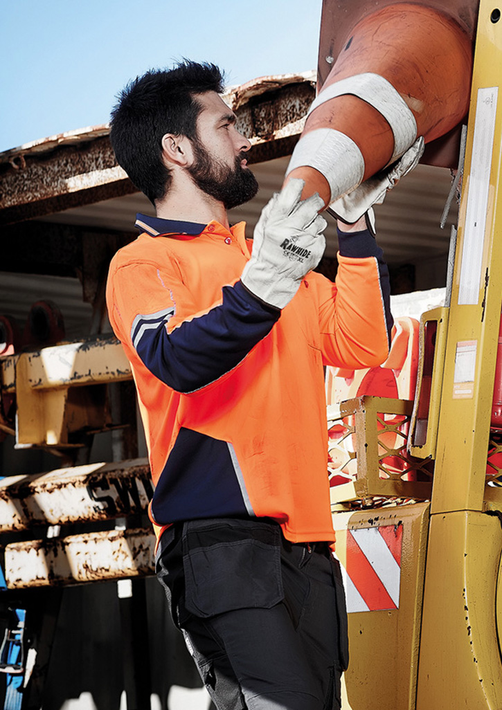 Mens Hi Vis Squad Long Sleeve Polo Orange/Navy Mens Hi Vis Squad Long Sleeve Polo Orange/Navy