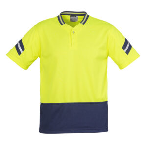 Mens Hi Vis Astro Short Sleeve Polo Yellow/Navy