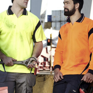 Mens Hi Vis Aztec Short Sleeve Polo Yellow/Navy