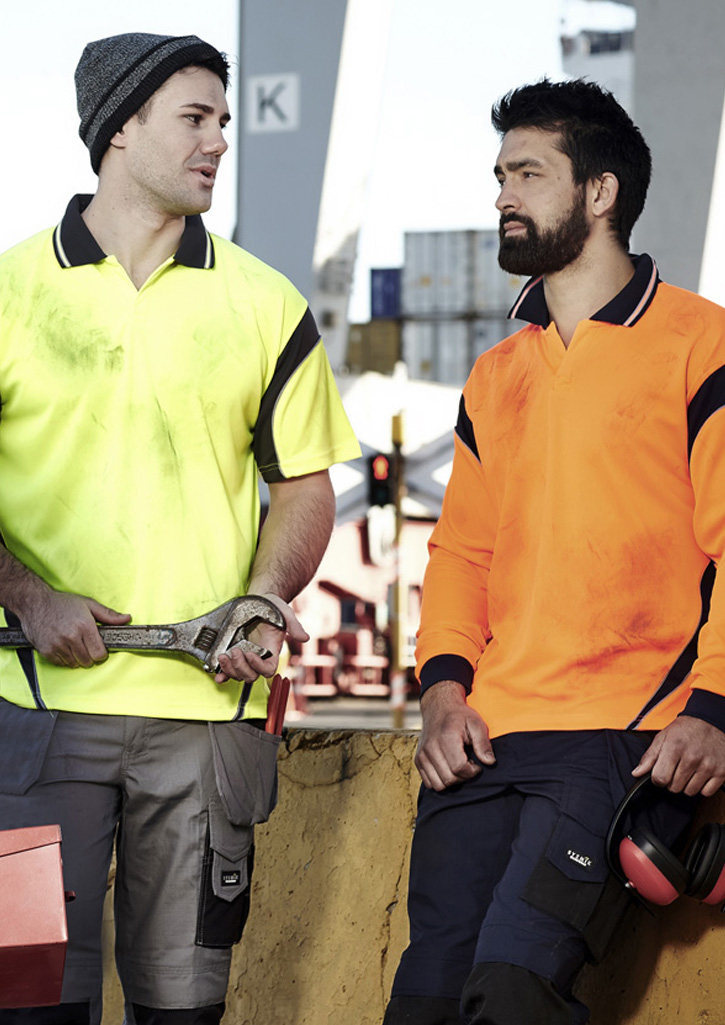 Mens Hi Vis Aztec Short Sleeve Polo Yellow/Navy