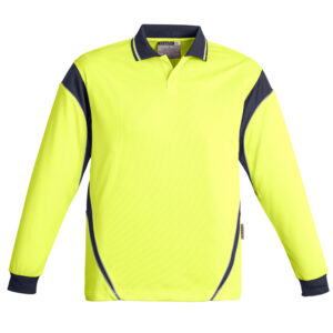 Mens Hi Vis Aztec Long Sleeve Polo Yellow/Navy