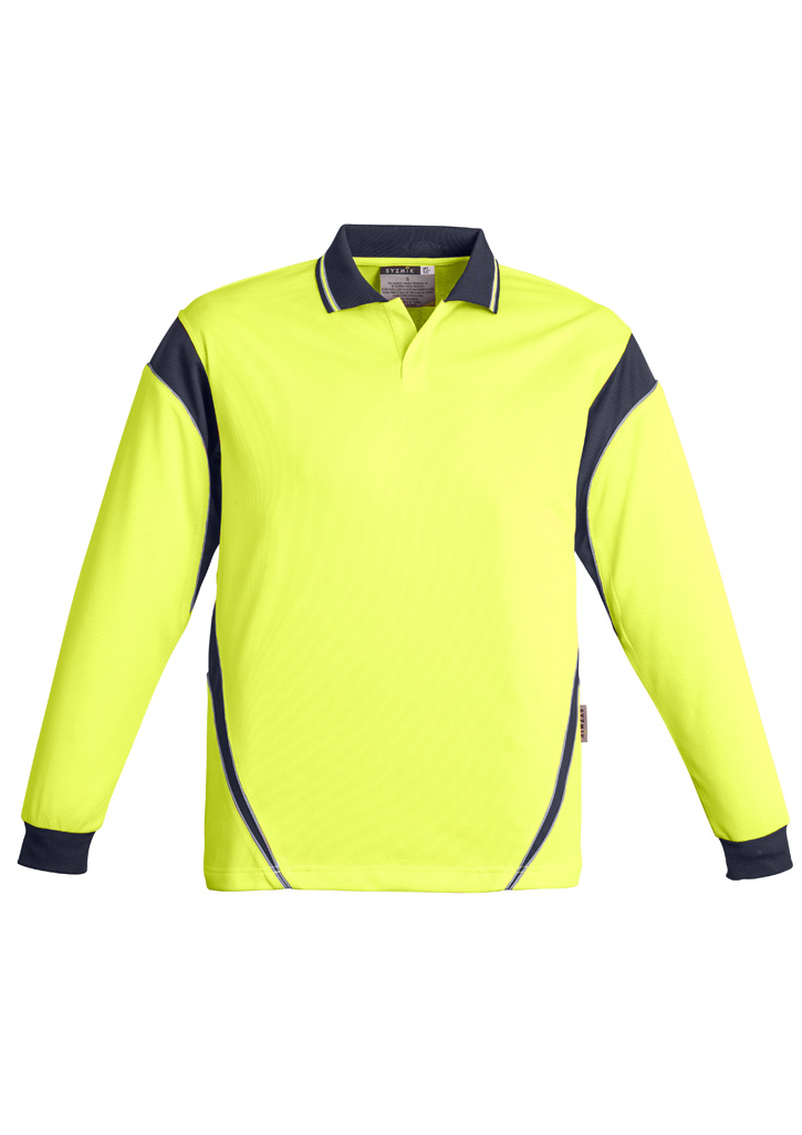 Mens Hi Vis Aztec Long Sleeve Polo Yellow/Navy