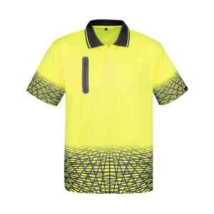 Mens Hi Vis Tracks Short Sleeve Polo Yellow/Charcoal