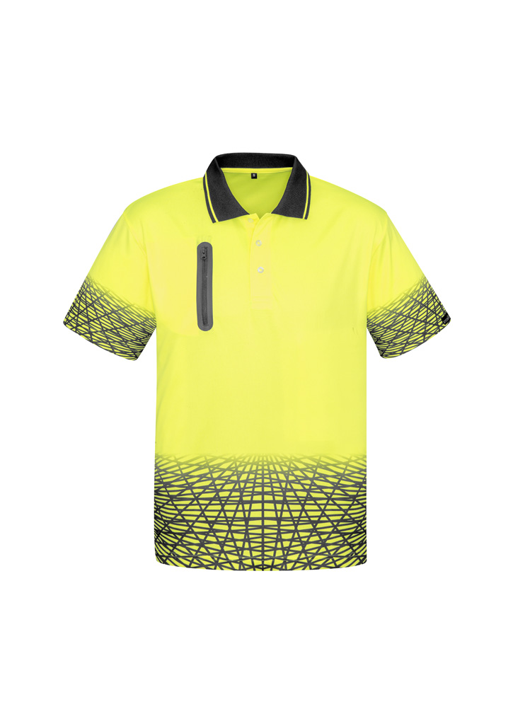 Mens Hi Vis Tracks Short Sleeve Polo Yellow/Charcoal