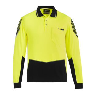 Mens Hi Vis Flux Long Sleeve Polo Yellow/Black