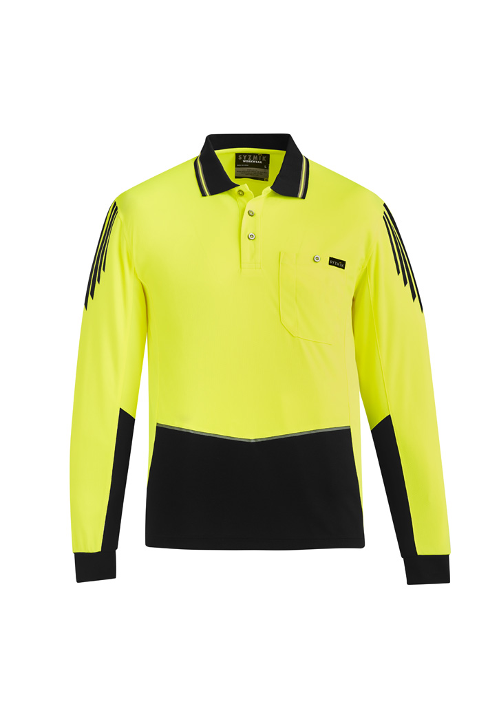 Mens Hi Vis Flux Long Sleeve Polo Yellow/Black Mens Hi Vis Flux Long Sleeve Polo Yellow/Black