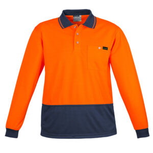 Mens Hi Vis Comfort Back Long Sleeve Polo Orange/Navy
