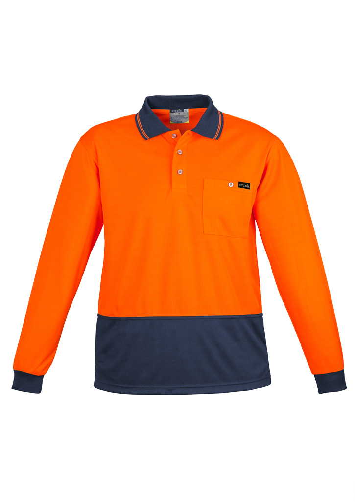 Mens Hi Vis Comfort Back Long Sleeve Polo Orange/Navy