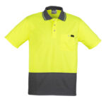 Mens Hi Vis Comfort Back Short Sleeve Polo Yellow/Charcoal