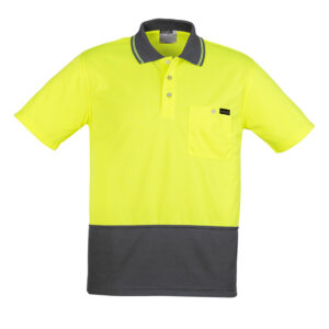 Mens Hi Vis Comfort Back Short Sleeve Polo Yellow/Charcoal