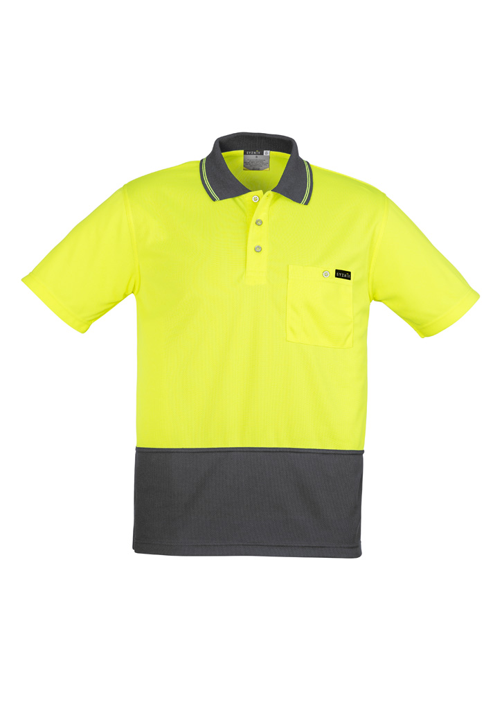 Mens Hi Vis Comfort Back Short Sleeve Polo Yellow/Charcoal