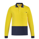 Mens Hi Vis Cotton Long Sleeve Polo Yellow/Navy