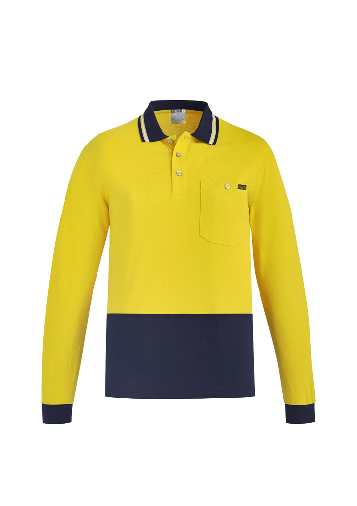 Mens Hi Vis Cotton Long Sleeve Polo Yellow/Navy Mens Hi Vis Cotton Long Sleeve Polo Yellow/Navy