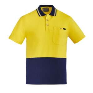 Mens Hi Vis Cotton Short Sleeve Polo Yellow/Navy