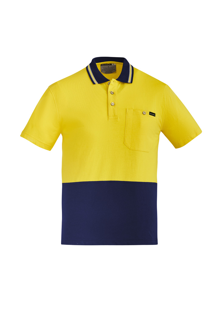 Mens Hi Vis Cotton Short Sleeve Polo Yellow/Navy Mens Hi Vis Cotton Short Sleeve Polo Yellow/Navy