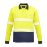 Unisex Hi Vis Segmented Tape Long Sleeve Polo Yellow/Navy