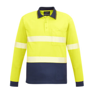 Unisex Hi Vis Segmented Tape Long Sleeve Polo Yellow/Navy