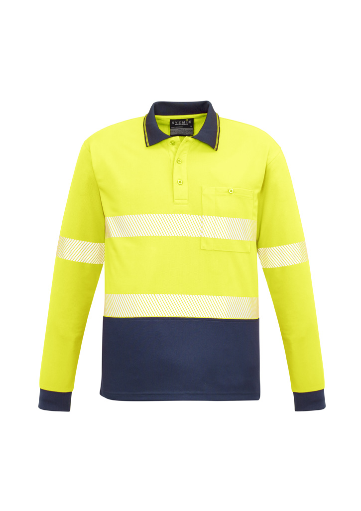 Unisex Hi Vis Segmented Tape Long Sleeve Polo Yellow/Navy Unisex Hi Vis Segmented Tape Long Sleeve Polo Yellow/Navy