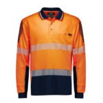 Mens Hi Vis Flux Segmented Tape Long Sleeve Polo Orange/Navy