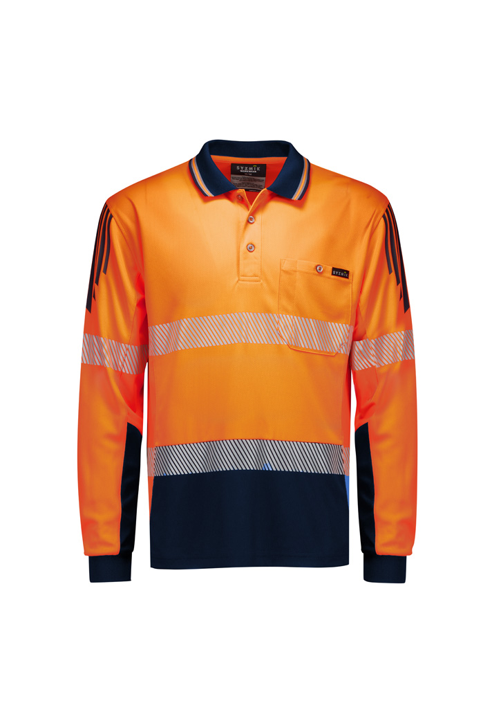 Mens Hi Vis Flux Segmented Tape Long Sleeve Polo Orange/Navy Mens Hi Vis Flux Segmented Tape Long Sleeve Polo Orange/Navy