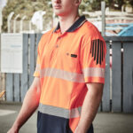 Mens Hi Vis Flux Segmented Tape Short Sleeve Polo Orange/Navy